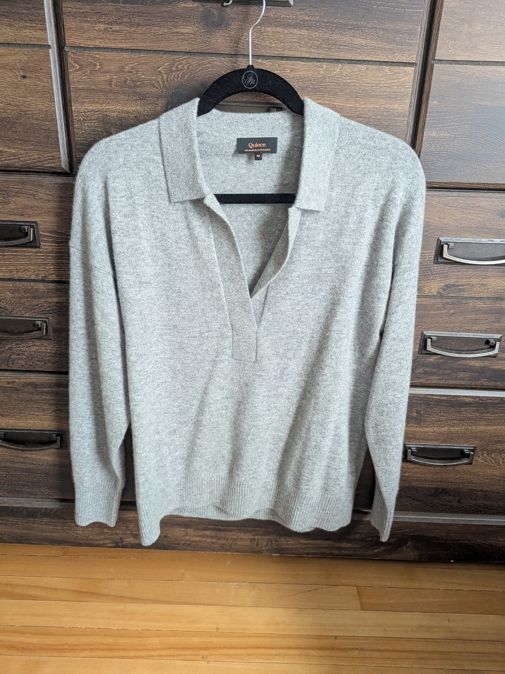 Quince Women's Light Grey Cashmere Polo Sweater